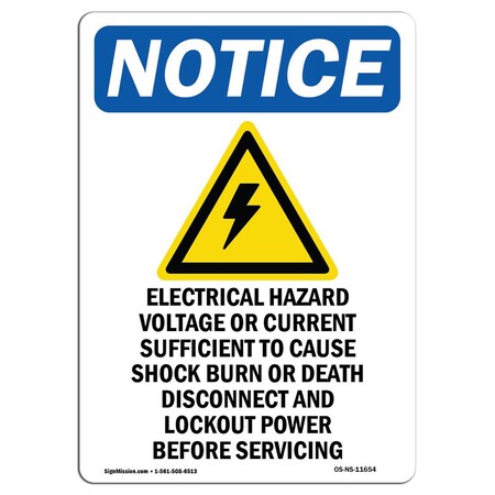Signmission OSHA Notice Sign, 18" Height, Rigid Plastic, Electrical Hazard Sign With Symbol, Portrait OS-NS-P-1218-V-11654